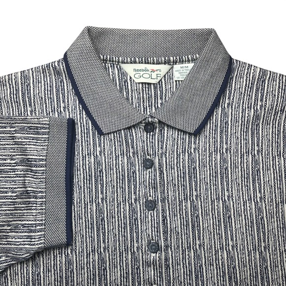 Reebok Golf Tops - Vintage Reebok Golf Polo Shirt Womens Medium brown gold navy White Striped SS